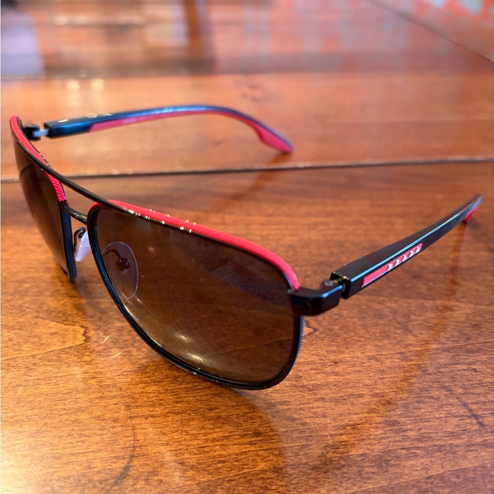 Prada Black and Red Aviator Sunglasses